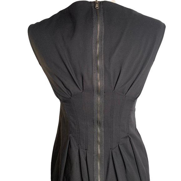 Pleated Waist Sleeveless Sheath Dress S Black Lined Lace Trim Exposed Zipper - Picture 5 of 7